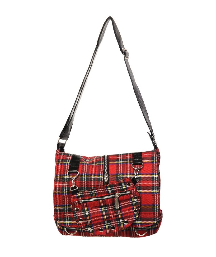 Sac Banned Clothing Tartan Messenger Bag Rouge Tartan Retro Rockabilly  vintage