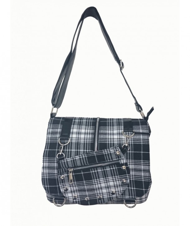 Sac Banned Clothing Tartan Messenger Blanc