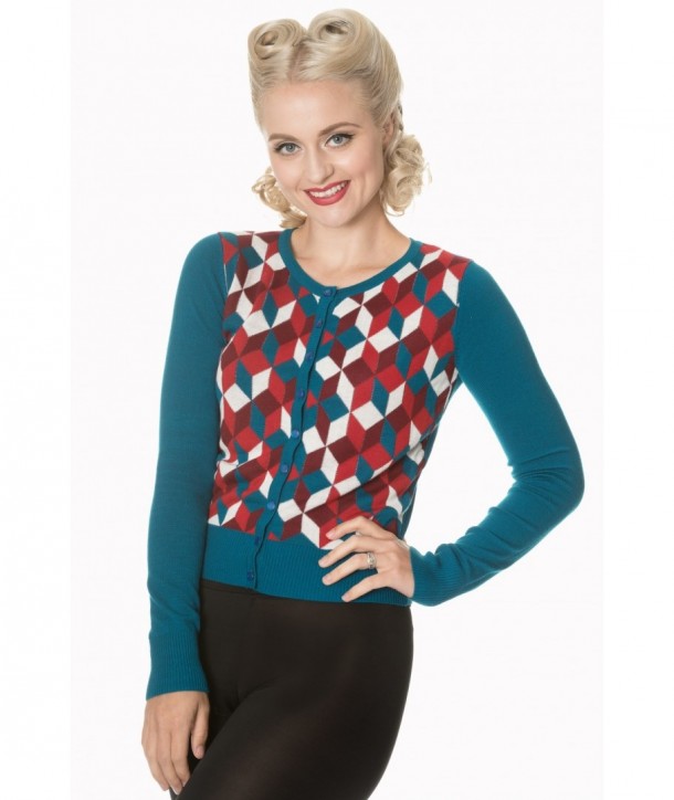 Cardigan Banned Clothing Retro Cube Turquoise