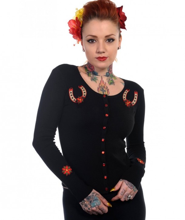 Cardigan Banned Clothing Noir Lucky Horse Shoe Cardigan Noir