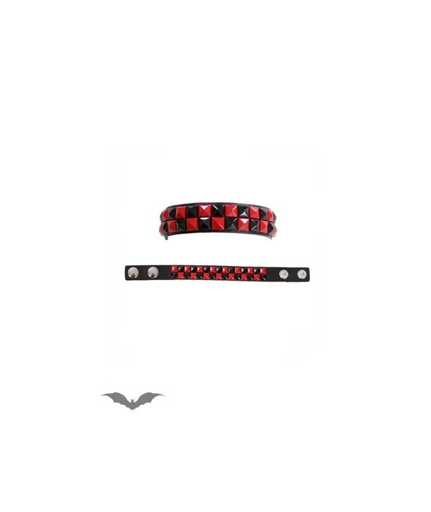 Bracelet Queen Of Darkness Gothique Bracelet - 2 Row Red/Black Checkerboard.