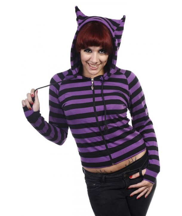 Sweatshirt Banned Clothing Cat Ears Striped Hoodie Noir/Violet