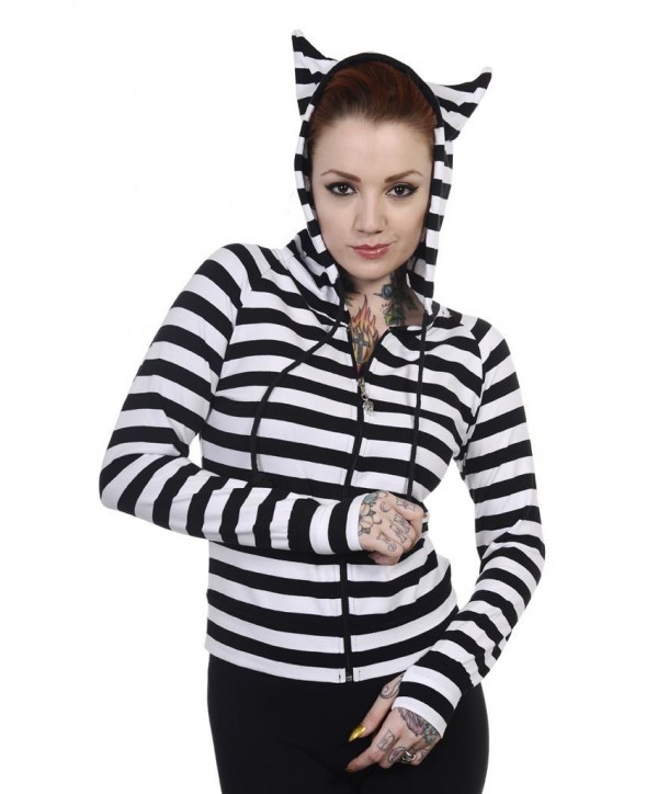 Sweatshirt Banned Clothing Cat Ears Striped Hoodie Noir/Blanc