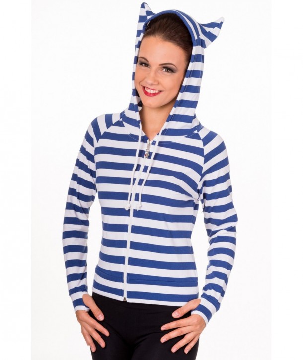 Sweatshirt Banned Clothing Cat Ears Striped Hoodie Bleu/Blanc