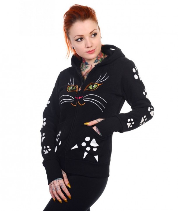 Sweatshirt Banned Clothing Cat Face Hoodie Noir