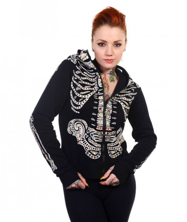 Sweatshirt Banned Clothing Sugar Skull Hoodie Noir