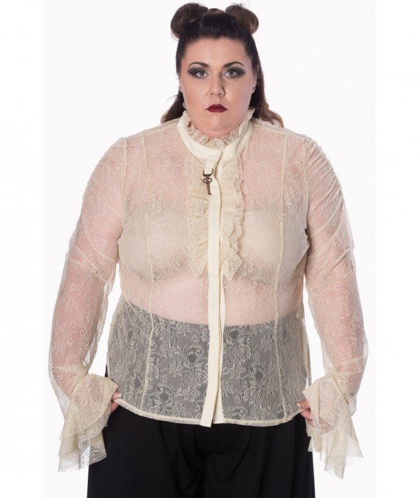 Top Banned Clothing Gothic Key Lace Shirt Blanc