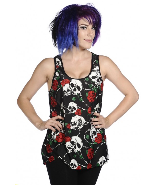 Top Banned Clothing Skull Roses Top Noir/Rouge