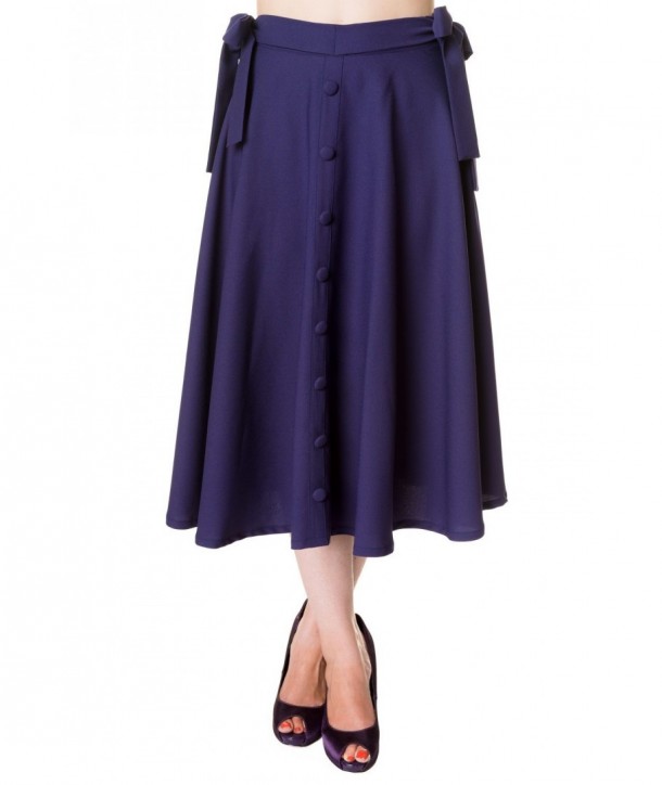 Jupe Banned Clothing Buttons Long Skirt Navy Bleu