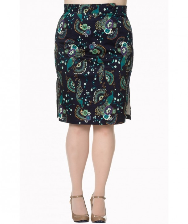 Jupe Banned Clothing Proud Peacock Pencil Skirt Night/Bleu