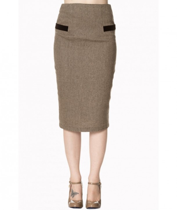 Jupe Banned Clothing Lady Luck Pencil Skirt Marron