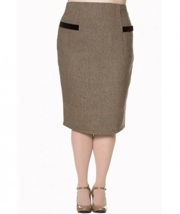 Jupe Banned Clothing Lady Luck Pencil Skirt Marron