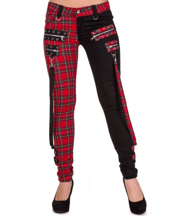 Pantalon Banned Clothing Jetsetter Trousers Rouge Tartan/Noir