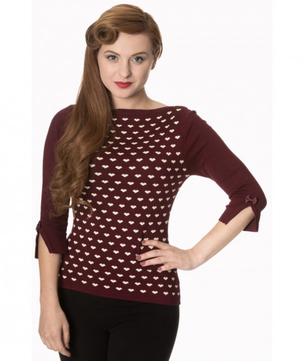 Top Banned Clothing Charming Heart Knit Top Bordeaux