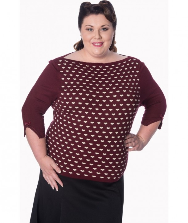 Top Banned Clothing Charming Heart Knit Top Bordeaux