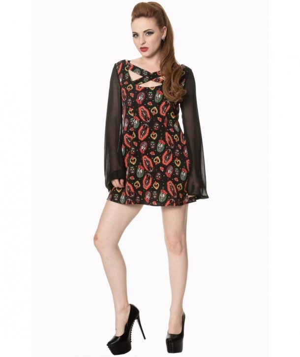 Top Banned Clothing Sacrouge Heart Flare Sleeve Dress Noir