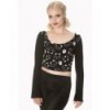 Top Banned Clothing Purrrrfect Kitty Flare Sleeve Top Noir
