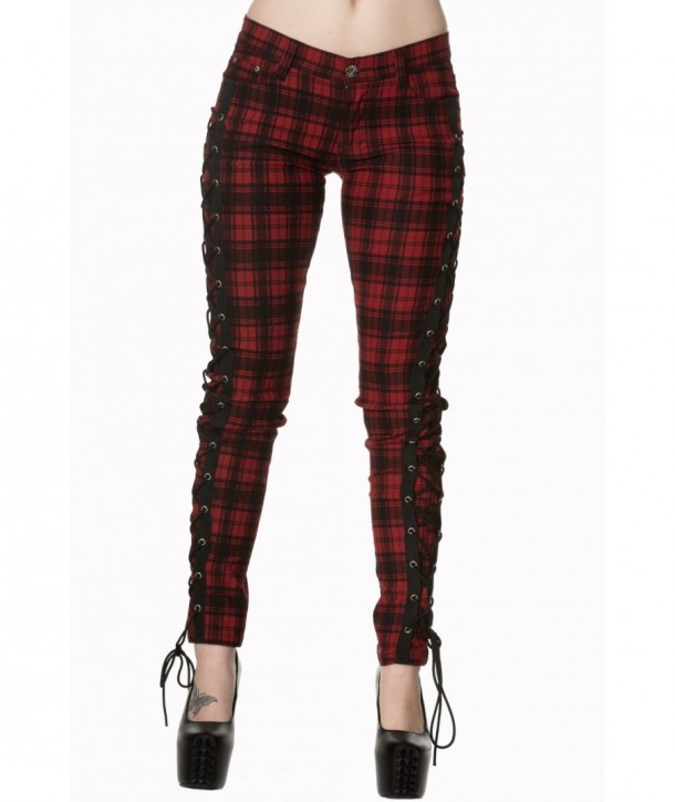 Pantalon Banned Clothing Escaping Darkness Tartin Skinny Trouser Rouge Check