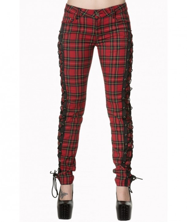 Pantalon Banned Clothing Boldy Beautiful Tartin Non Stretch Trouser Rouge Tartan