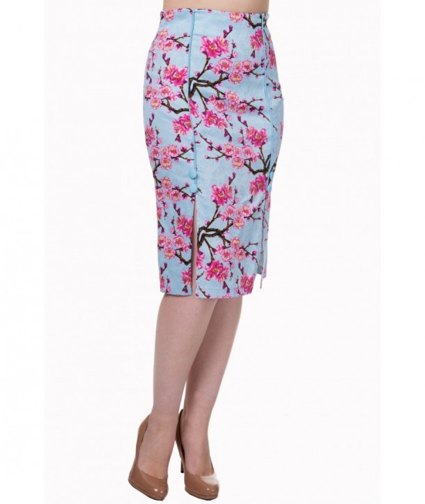 Jupe Banned Clothing Last Dance Pencil Skirt Plus Blossom Bleu