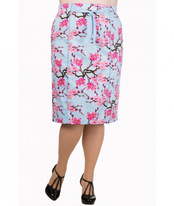 Jupe Banned Clothing Last Dance Pencil Skirt Plus Blossom Bleu