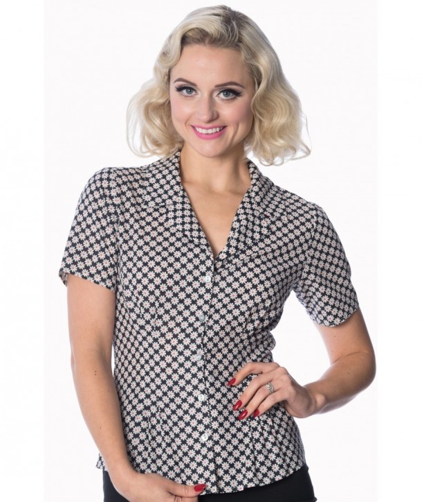 Chemise Blouse Banned Clothing Ditsy Daisy Navy