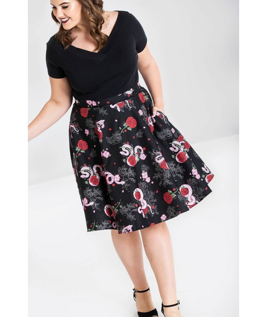Jupe grande taille Hell Bunny Python Rose Mid Skirt +SIZE rock pin-up lolita