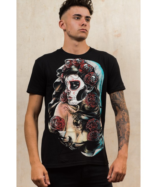 Tee Shirt Darkside Clothing Homme Day Of The Dead Rose