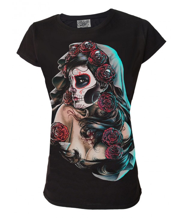 Tee Shirt Darkside Femme Day Of The Dead Rose