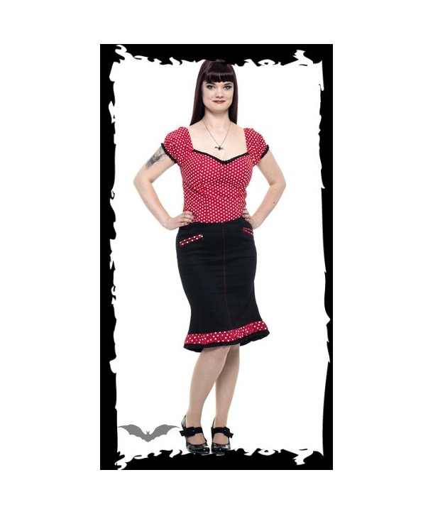 Jupe Queen Of Darkness Gothique Black Skirt With Polka Dots