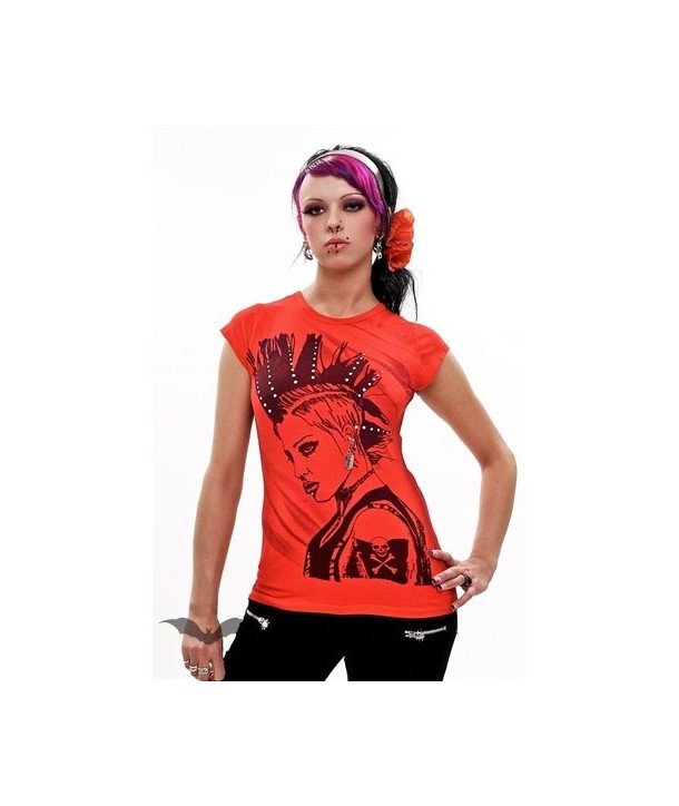 Top Queen Of Darkness Gothique Red T-Shirt With Black Mohawk Print