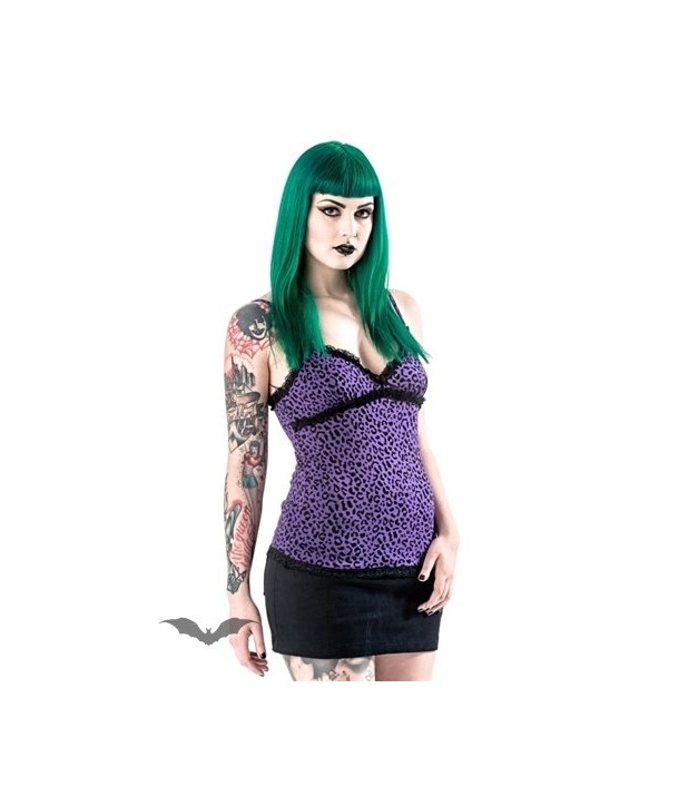 Top Queen Of Darkness Gothique Purple Leopard Top With Lace