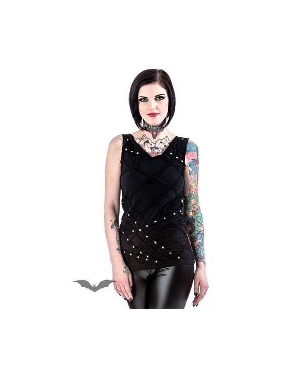 Top Queen Of Darkness Gothique Vest With Decorative Studded Seams