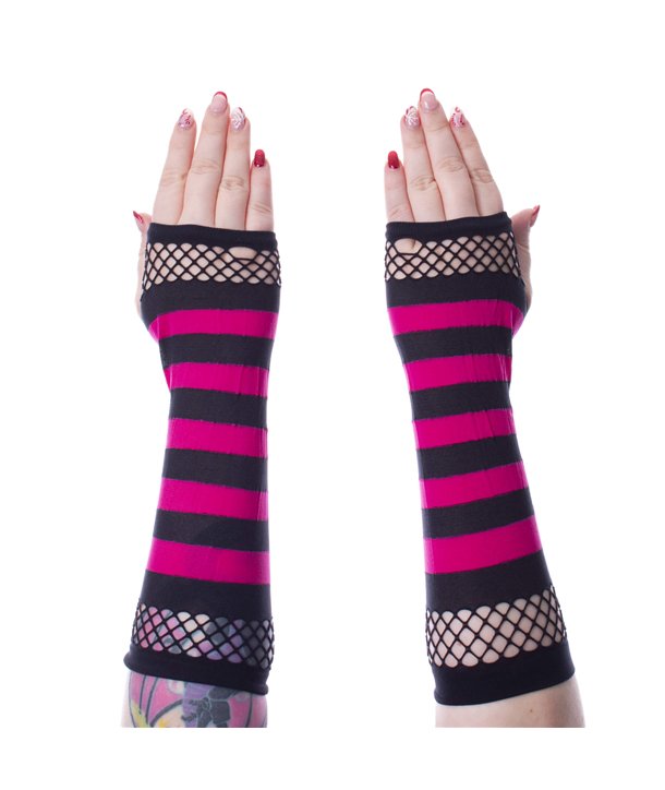 Gants STRIPED MESH Noir / Rose