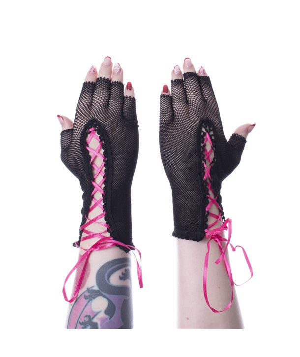Gants WREN LACE UP Noir / Rose