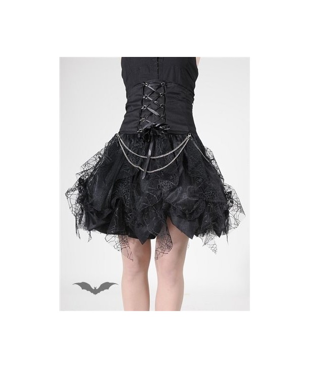 Jupe Queen Of Darkness Gothique Spiderweb & Black Fabric Layered Skirt