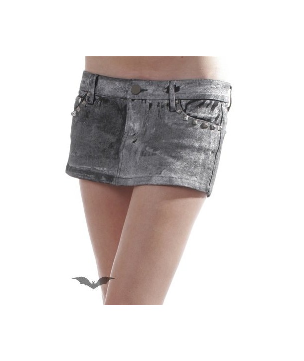 Jupe Queen Of Darkness Gothique Grey Jeans Mini Skirt With Rivets