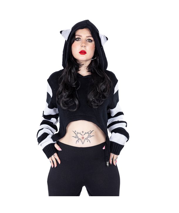 Sweat Shirts Femme CUTE KITTY Noir / Blanc