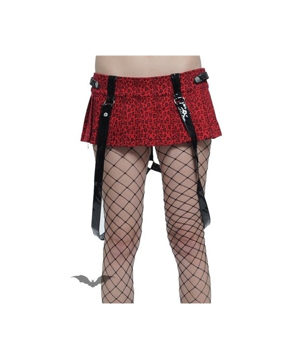 Jupe Queen Of Darkness Gothique Red Leopard Skirt With Bondage Straps