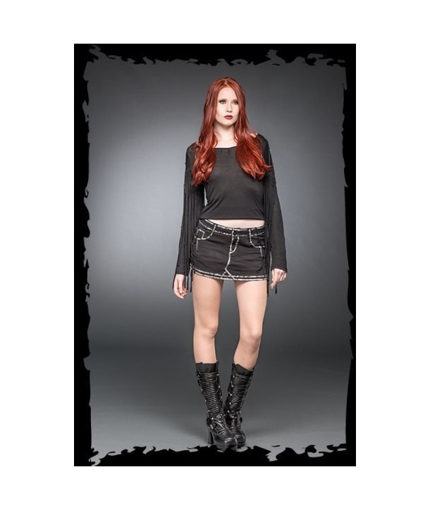 Jupe Queen Of Darkness Gothique Black Mini Skirt With Silver Print