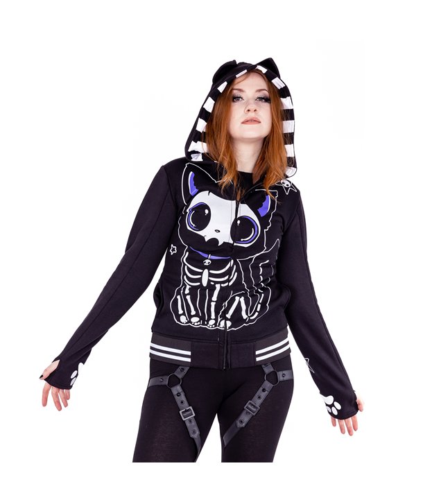 Sweat Shirts Femme SKELETON CAT Noir