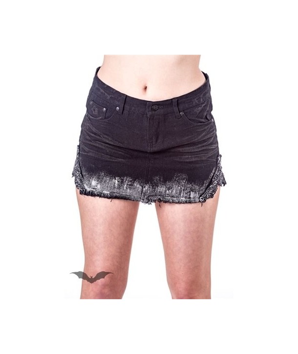 Jupe Queen Of Darkness Gothique Used-Look Mini Skirt With Lace On Sides