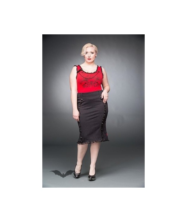 Jupe Queen Of Darkness Gothique Knee-Length Skirt With Ruching And Lacin