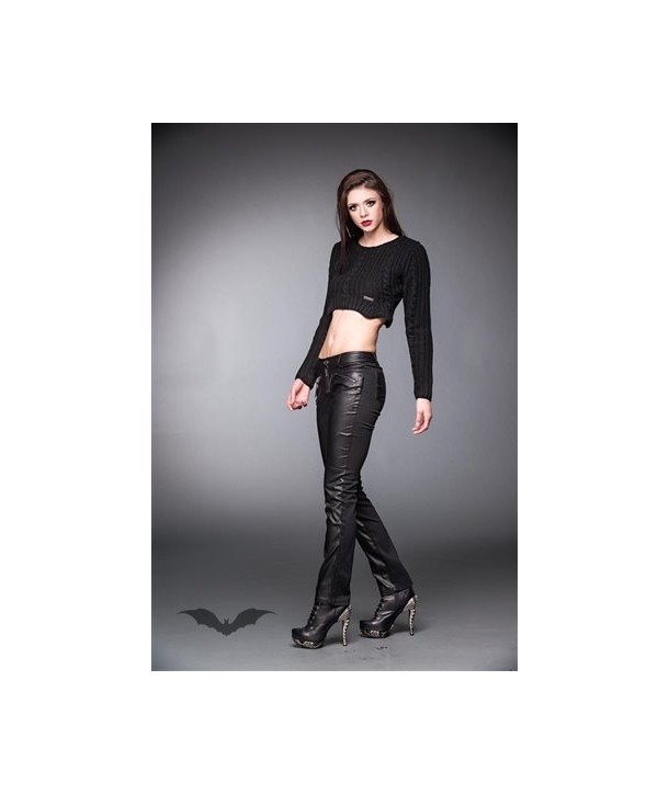 Pantalon Queen Of Darkness Gothique Black Pants With Leather Look Front Side