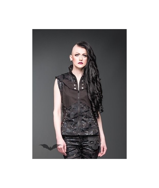 Debardeur Queen Of Darkness Gothique Vest With Hood And Buttons