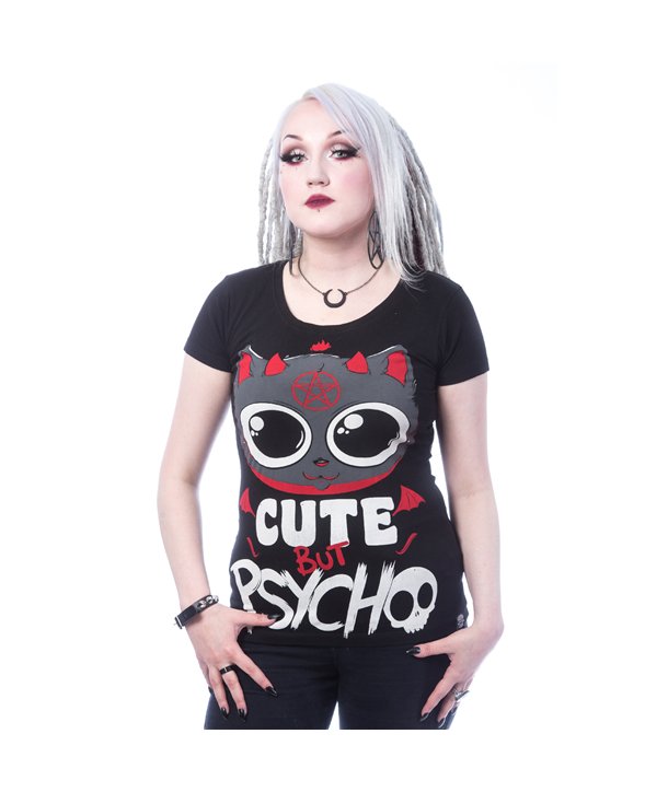 Tee Shirts Femme CUTE BUT PSYCHO KITTY T Noir