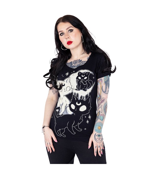 Tee Shirts Femme MIDNIGHT KITTY T Noir
