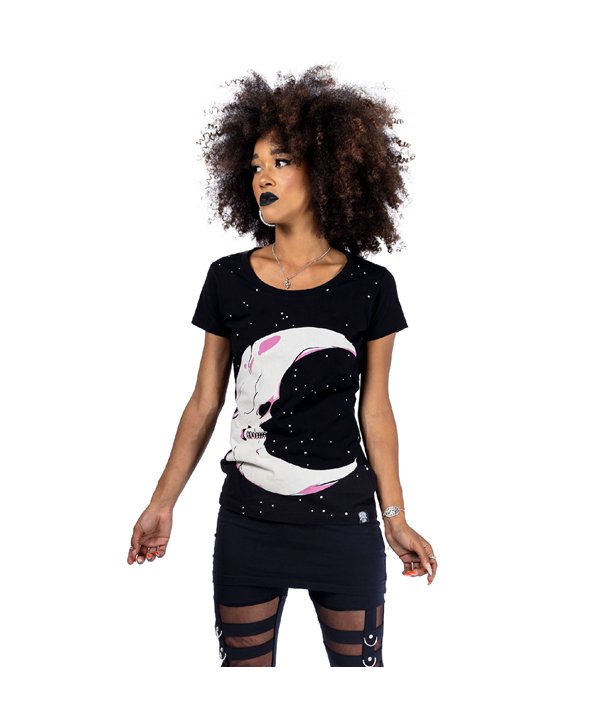 Tee Shirts Femme MOON SKULL T Noir