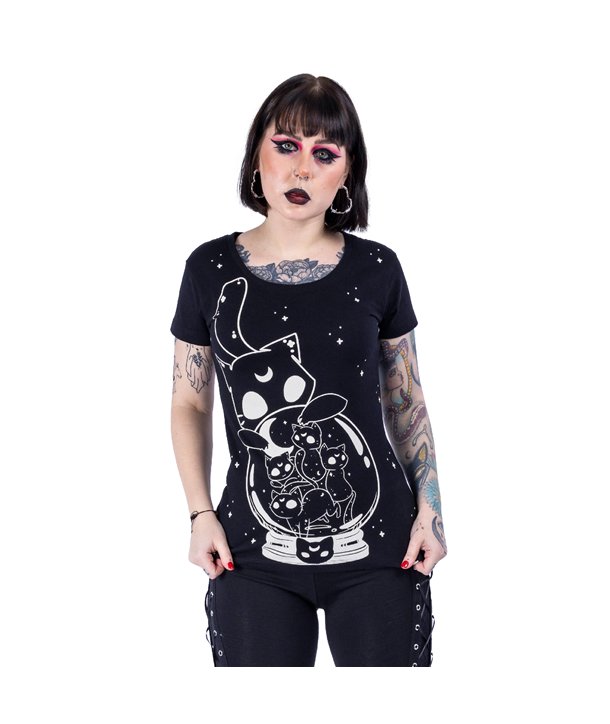 Tee Shirts Femme PSYCHIC KITTY T Noir