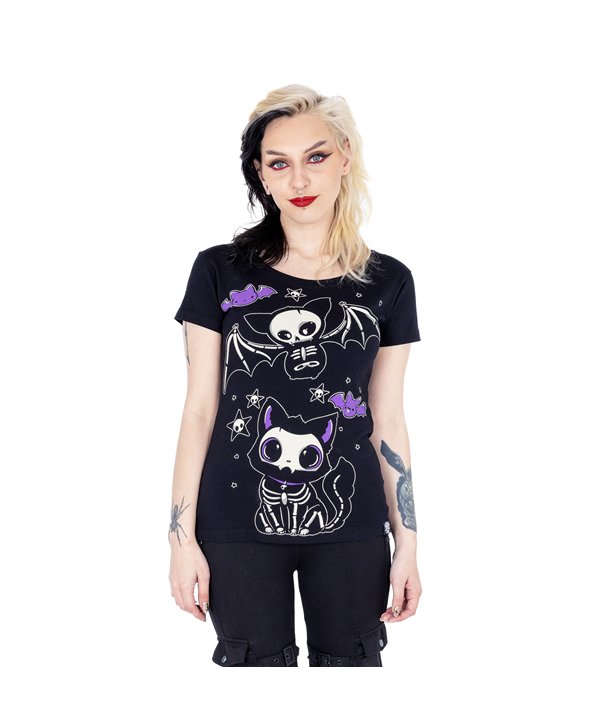 Tee Shirts Femme SKELLY CAT T Noir